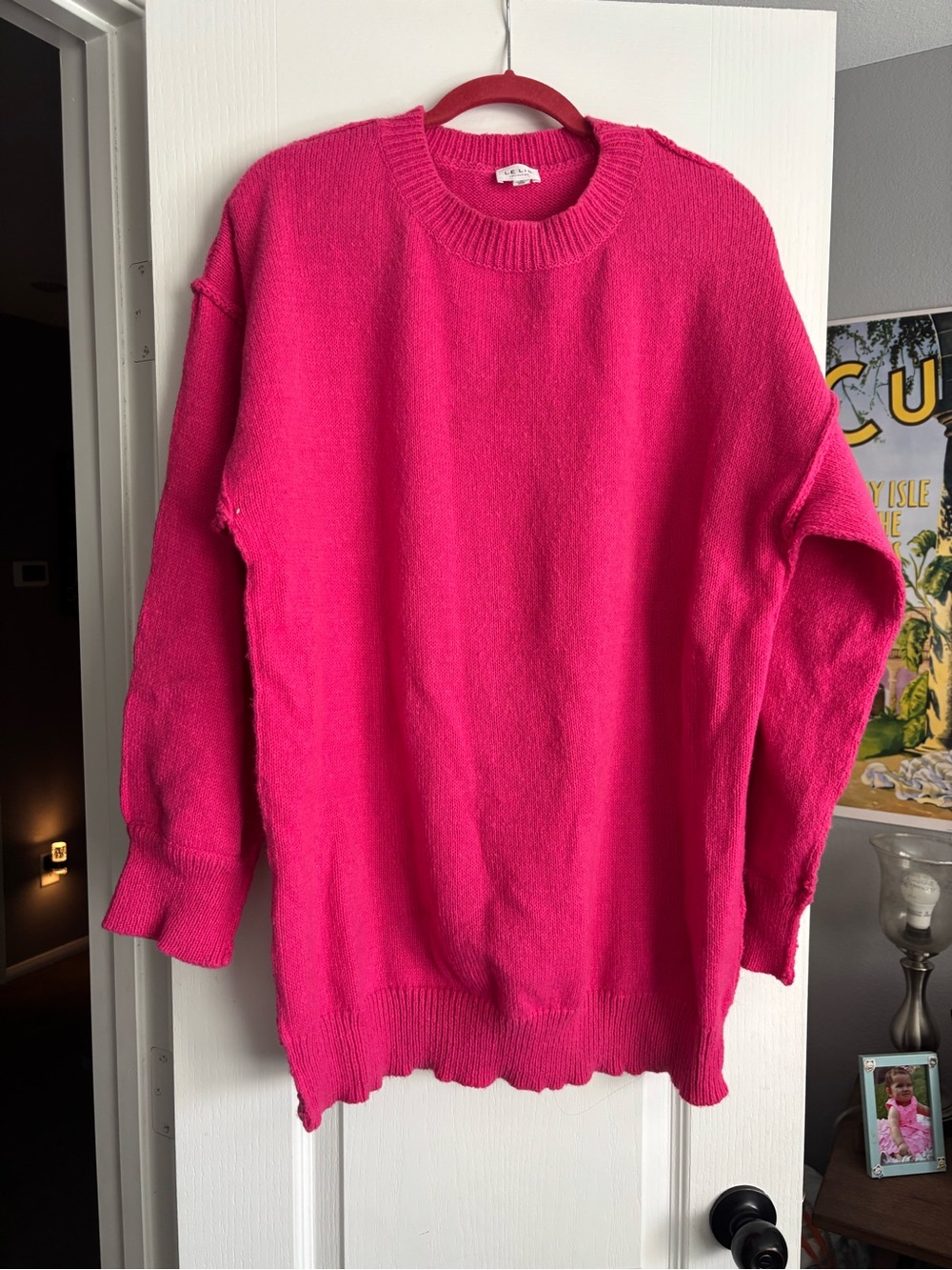 Women’s Crewneck Sweater Dress in Bright Pink